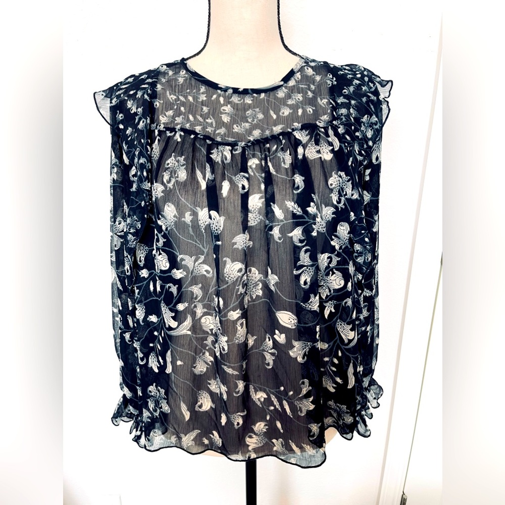 Lucky Brand Black/White Floral Blouse size M